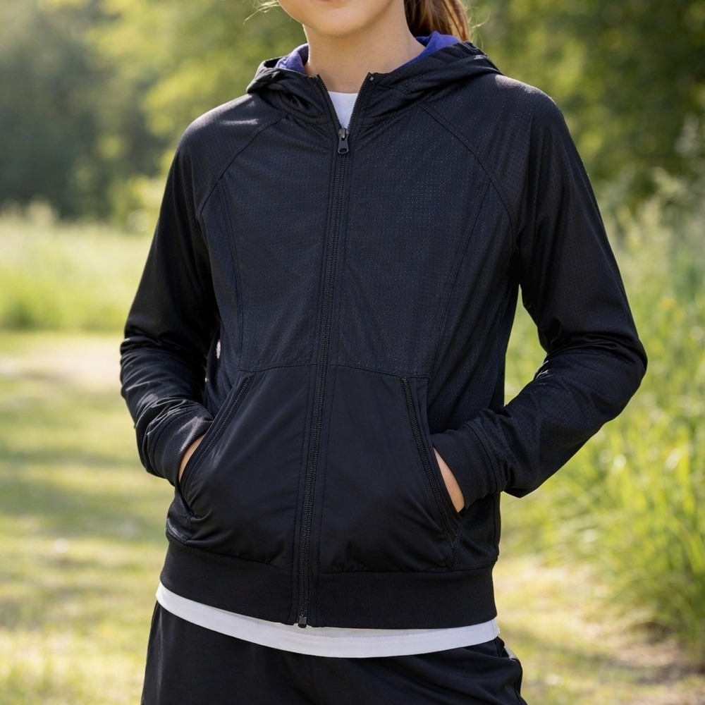 Ivivva Lululemon Girls Black Purple Reversible Zip Up Hoodie Size 14 Workout‎